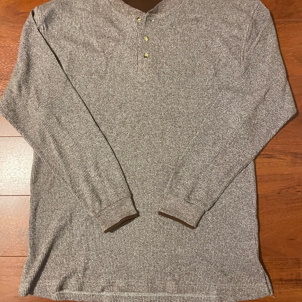 Men's Long-Sleeve Henley Shirt Brown and White